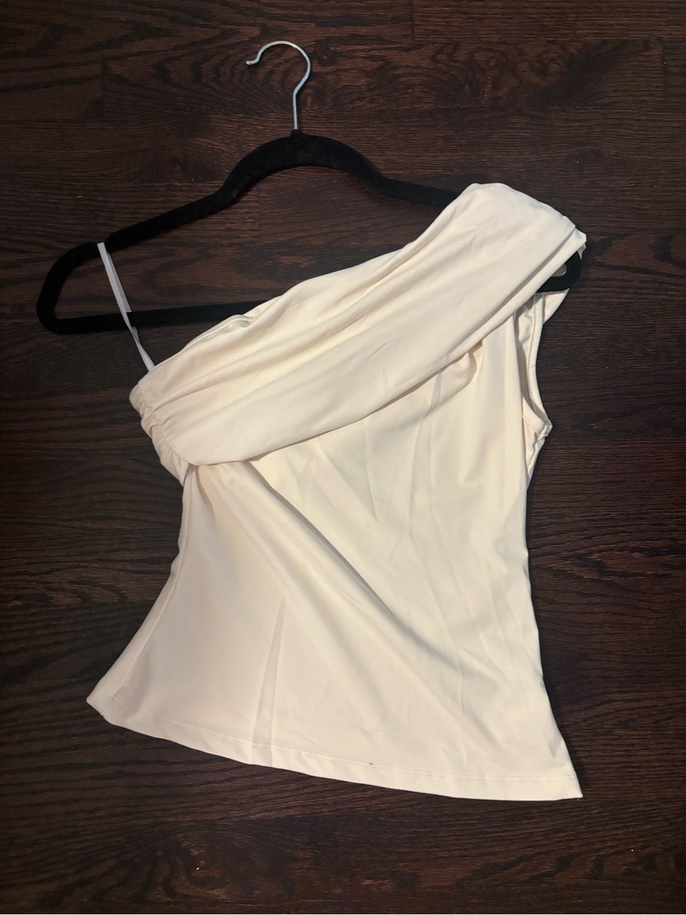 Pale yellow One-Shoulder Draped Top